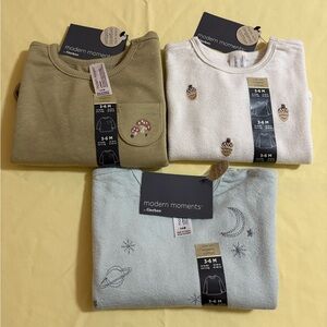 Gender Neutral Drop Shoulder LS Tops (3) Gerber Modern Moments Sz. 3-6M. NWT